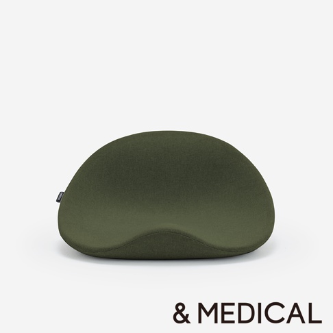 軍綠色舒腰正姿座墊，採用布藝材質，造型獨特，符合人體工學設計，提供良好支撐。