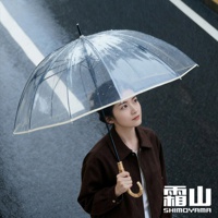 防潑水速乾復古竹柄12骨防風雨傘 (透明)
