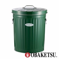 OBAKETSU 綠色金屬垃圾桶，有提把及蓋子