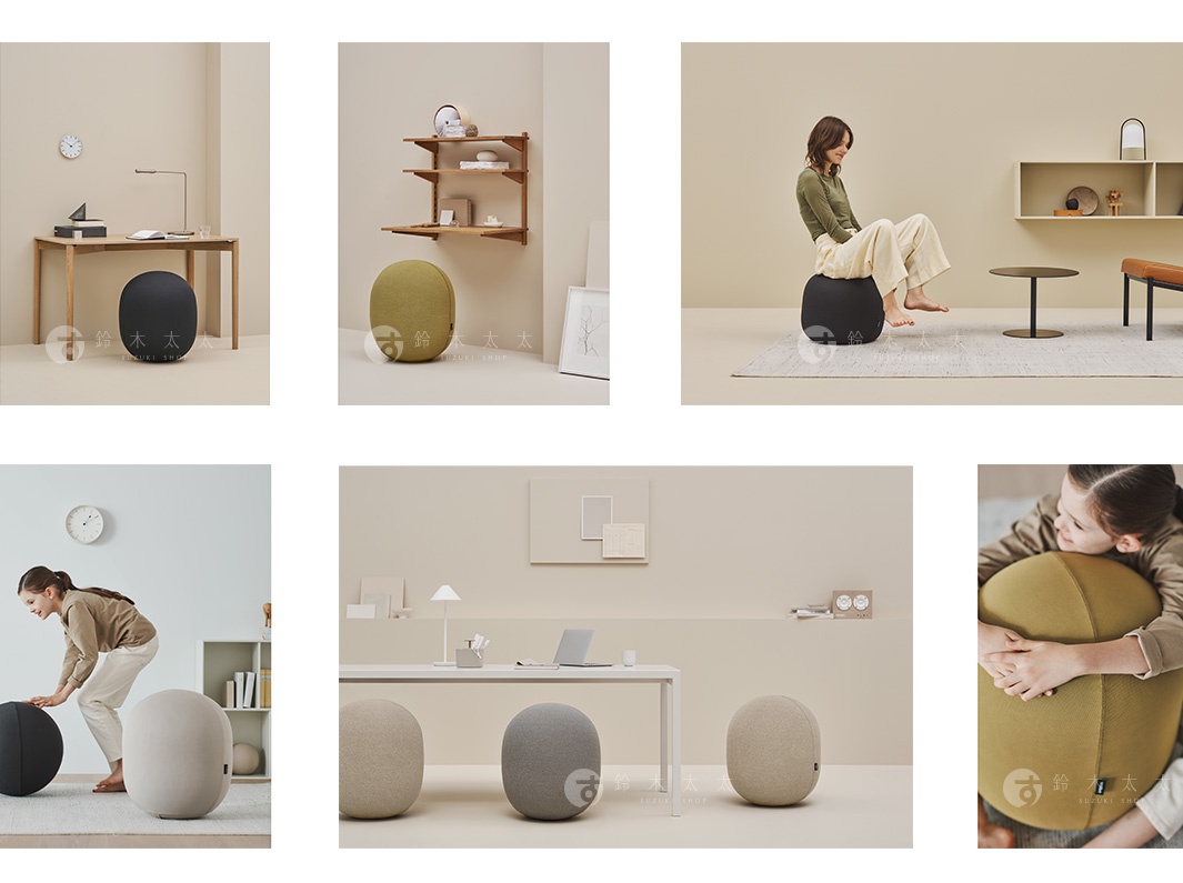 MALLOW Knit 收納彈力平衡球，標準款，提供黑色、橄欖綠、淺灰、米白等顏色選擇，材質為針織彈力布料，外形圓潤，可作為坐墊或收納使用。