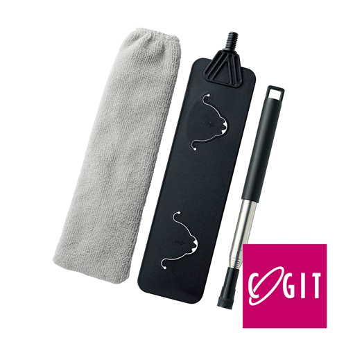 一套伸縮式地板除塵縫隙清潔刷，包含灰色超細纖維布套、黑色塑料刷頭和銀色金屬伸縮桿。