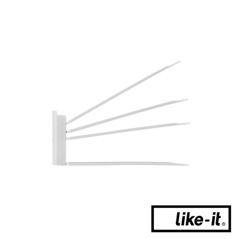 白色塑膠製三段可調節雙層收納鞋架，展示了四根向上傾斜的支架，下方有一根平行的支架。