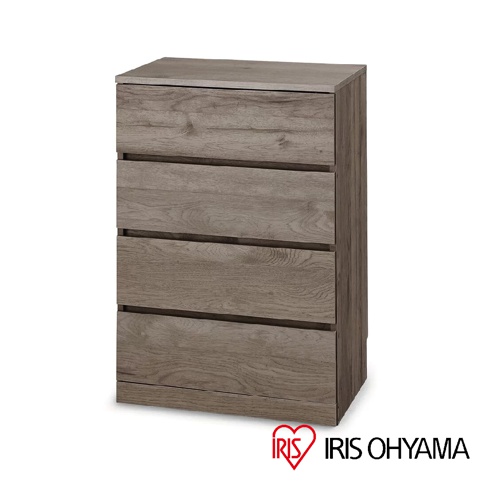 木製收納櫃，淺灰色木紋，有四個抽屜，簡潔的設計，適合居家收納。