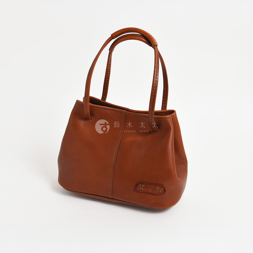 日本HERZ職人手作Stare皮革棕色兩用托特包，帶有品牌標誌