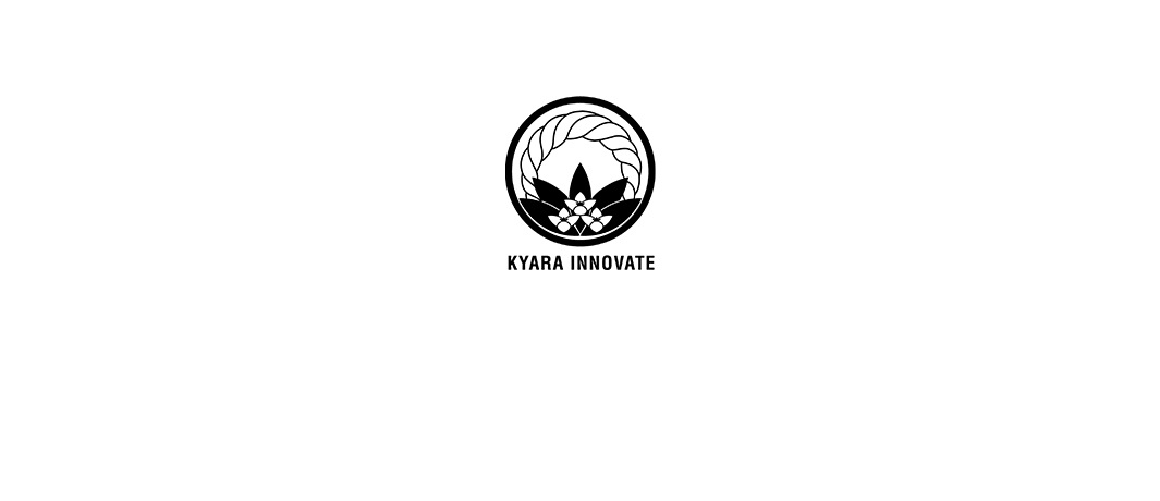 KYARA INNOVATE 標誌，為黑色圓形圖案，內部包含花朵與藤蔓的設計，下方有品牌文字。