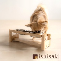 可調式木質寵物餐桌(附不鏽鋼碗) - 雙S