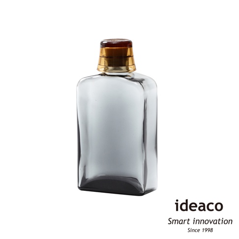 ideaco 復古風漱口水用玻璃空瓶，附有茶色和金色的瓶蓋，旁邊為 ideaco smart innovation Since 1998 的 Logo