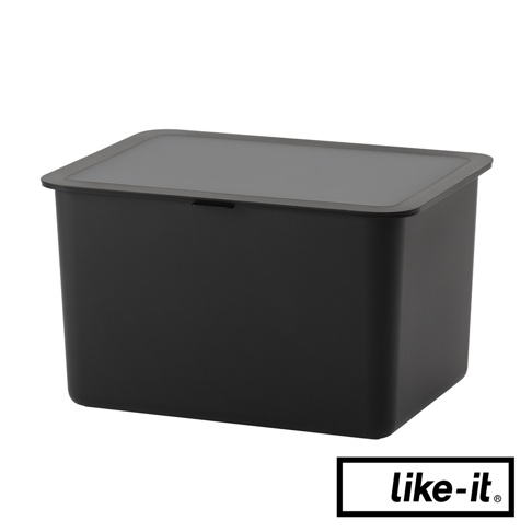 like-it 品牌黑色方形收納盒，附有灰色蓋子。