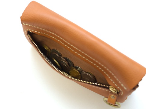 小銭は背面ファスナーポケットに。メインのファスナー収納部に比べて高さがあまりないですは、小銭入れとして使うには丁度良いです。