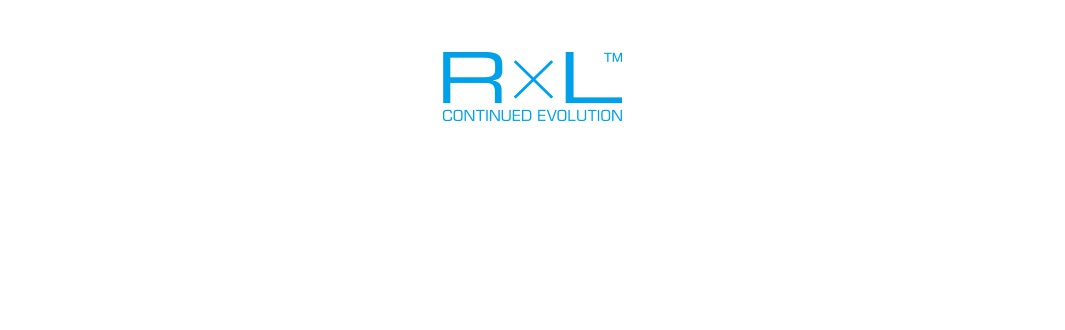 RXL 品牌標誌，以藍色字體呈現，下方有「CONTINUED EVOLUTION」字樣。