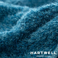 特寫今治柔彈低摩擦美髮半浴巾的織物紋理，呈現漸層藍色調，質地蓬鬆柔軟，織法細緻。