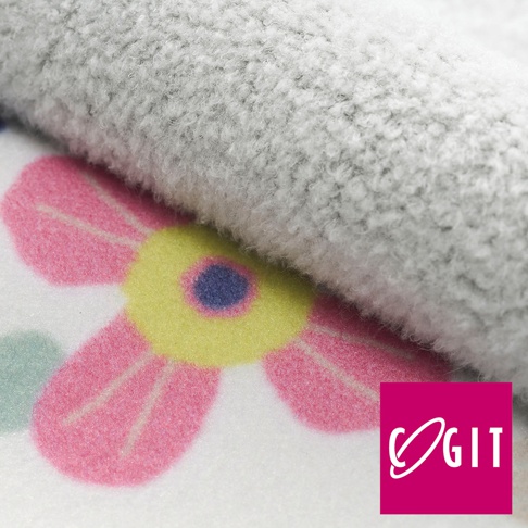 淺灰色絨狀材質的短款吸水速乾便攜傘套，印有粉紅色花朵圖案，中央為黃色和藍色。