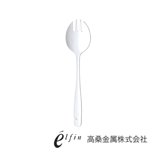 日製白琺瑯咖哩叉子，銀色金屬材質，勺面帶有三叉，握柄末端有圓形裝飾。