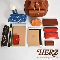 棕色皮革後背包、藍色圓點印花布包、保溫瓶、橘色與紅色皮革小包、長夾、筆袋、紅褐色小錢包、平板電腦、筆記本，以及黑色圓點雨傘。