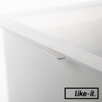 like-it 居家萬用分隔收納盒的細節特寫，顯示其光滑的白色塑膠材質和方便開啟的卡扣設計。