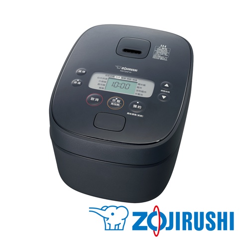 黑色IH電子鍋10人份(NW-QAF18)，設有液晶顯示螢幕及多個控制按鈕，頂部有通風口，整體為圓潤的塑膠材質。