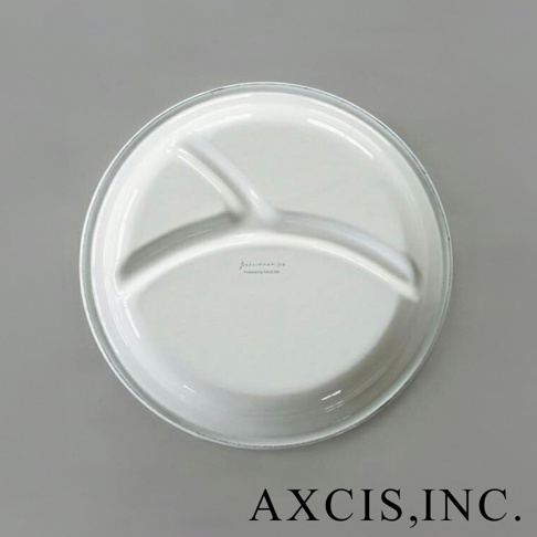 CAT&DOG 琺瑯分隔餐盤 (狗)，白色琺瑯材質，圓形盤面分為三個隔層，盤中印有品牌字樣。