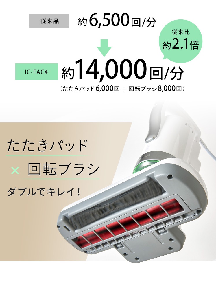 銀色除塵蟎機特寫，展示其下方有紅色滾輪刷的吸頭，以及產品的白色機身。