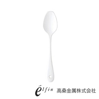 日製白琺瑯咖哩湯匙，光滑白色表面，湯勺部分呈橢圓形，手柄末端有掛孔。