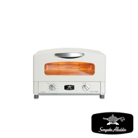 米白色復古多用途烤箱，配有銀色把手，內部有加熱管，前面板有兩個旋鈕和品牌標誌。