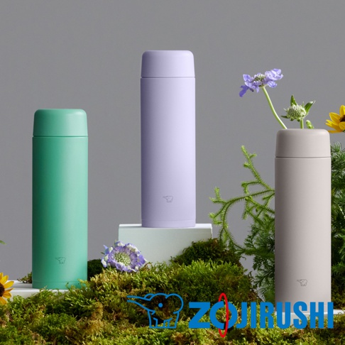 三款0.35L不鏽鋼一體式中栓旋蓋式真空保溫保冷杯，分別為綠色、淺紫色和淺灰色，皆有品牌標誌。