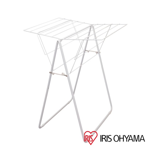 白色金屬蝴蝶式曬衣架，擁有可展開的網狀曬衣層和支撐腳架，結構穩固，適合居家晾曬衣物。