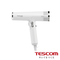TESCOM TD880A 專業級負離子吹風機，白色機身，配有銀色飾邊和控制按鈕。