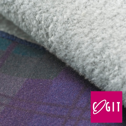 吸水速乾便攜傘套 (短款) 的材質特寫，顯示了其內層為淺灰色絨毛，外層為帶有藍綠色和紫色格紋的織物。