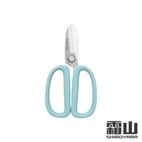 日本霜山加寬舒適握柄藍色園藝剪刀，刀刃上印有 SHIMOYAMA 字樣