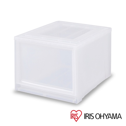 IRIS OHYAMA 塑膠收納盒，半透明材質，方形設計，有可抽取式的前開門。