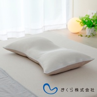 一款白色網狀材質的低枕，具有人體工學的曲線設計，能貼合頸部與頭部。枕套為米白色，整體呈現簡潔乾淨的風格。